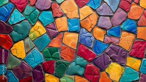 Tiled mosaic pattern with vibrant colors.