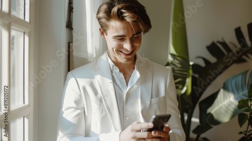 Smiling Man with Smartphone photo