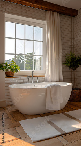 Serene Bathroom Interior with Freestanding Bathtub and Natural Light