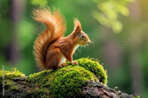 Sunny Day Encounter Photo Realistic Red Squirrel in Forest Habitat
