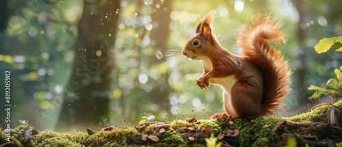 Sunny Day Encounter Photo Realistic Red Squirrel in Forest Habitat © MEHDI