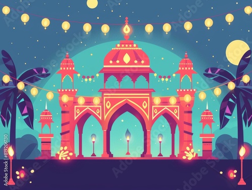 Festival of lights in India flat design front view cultural event theme animation Tetradic color scheme