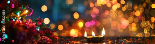 Festive Diwali lights and decorations. photo