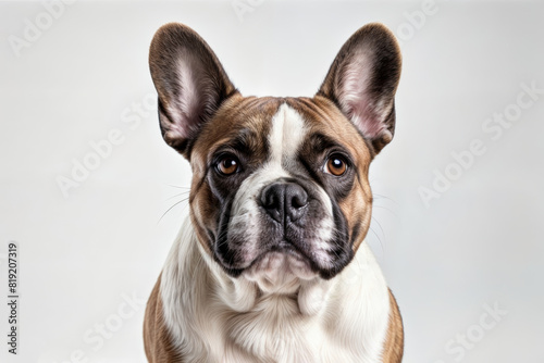 French bulldog portrait. A closeup shot of a french bulldog's face. Image taken in a studio. © Сергей Стельченко