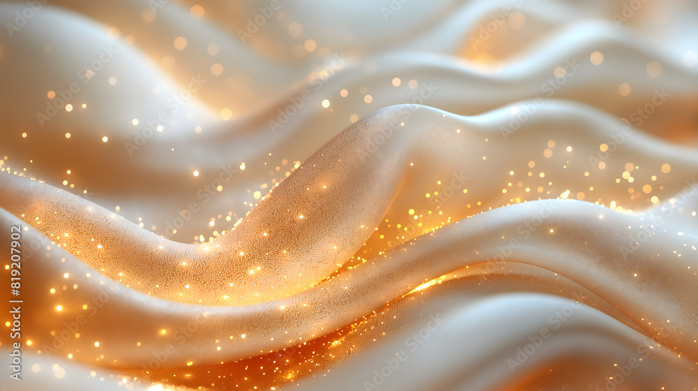 Dynamic Golden Fabric Flowing Against a Serene Blue Background Dynamic Golden Fabric Flowing Against a Serene Blue Background