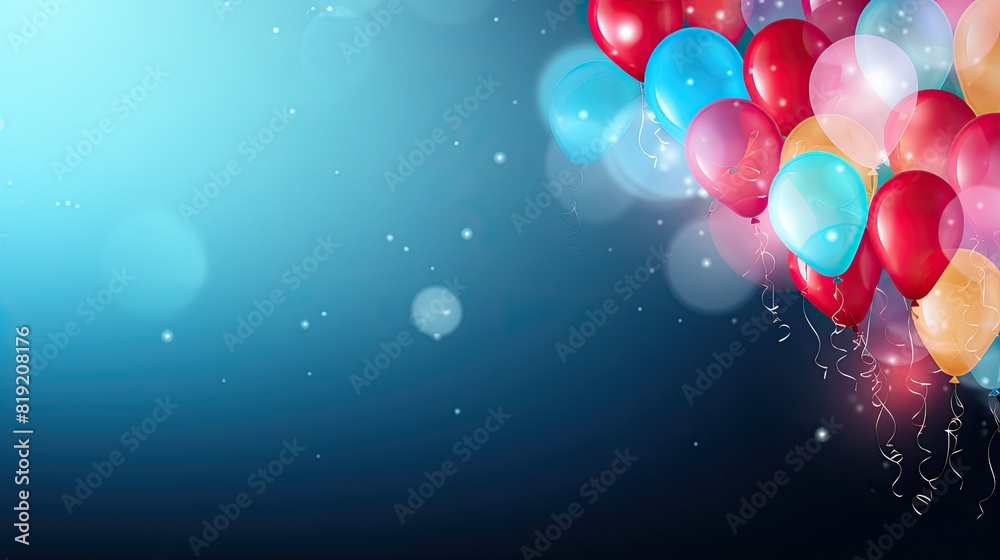 Colorful balloons with bokeh lights on blue background