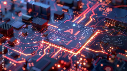 AI Processor Mainboard - High-Tech Design with Glowing Circuitry and Data Points