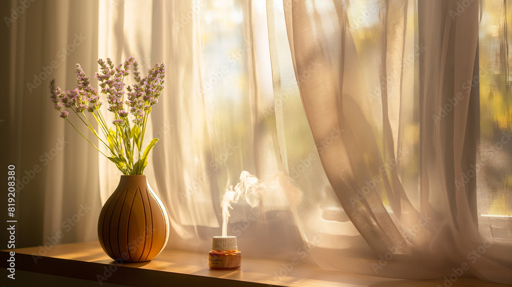 Lavender flowers and essential oil diffuser Lavender flowers and essential oil diffuser