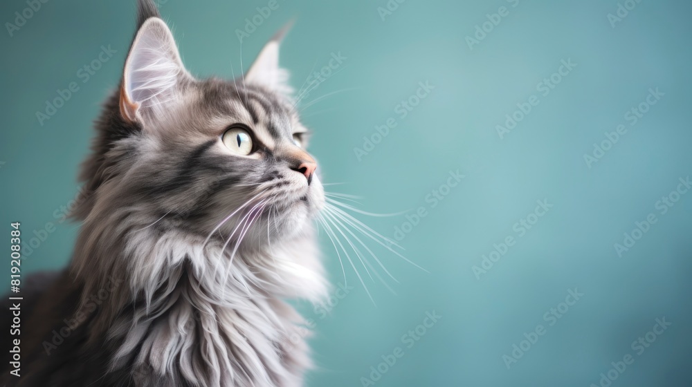 Obraz premium Beautiful cat on a plain background with copy space