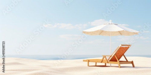 Beach chair and umbrella on the sandy beach.