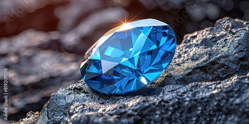 A blue diamond resting on top of a rock
