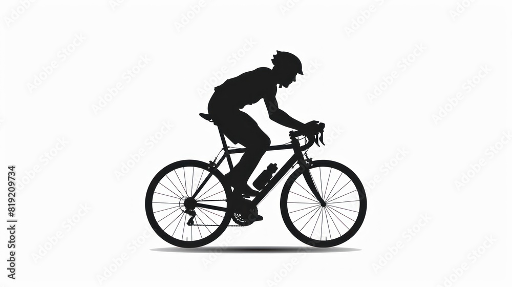 Realistic silhouette of a road bike racer, man is riding on sport bicycle isolated on white background.