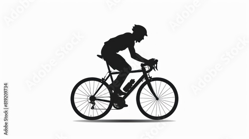 Realistic silhouette of a road bike racer, man is riding on sport bicycle isolated on white background.