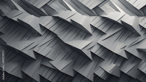 A close-up of a wall made of many triangular shapes. The wall is dark gray and has a slight gradient. The shapes are different sizes and create a relief effect. abstract background.