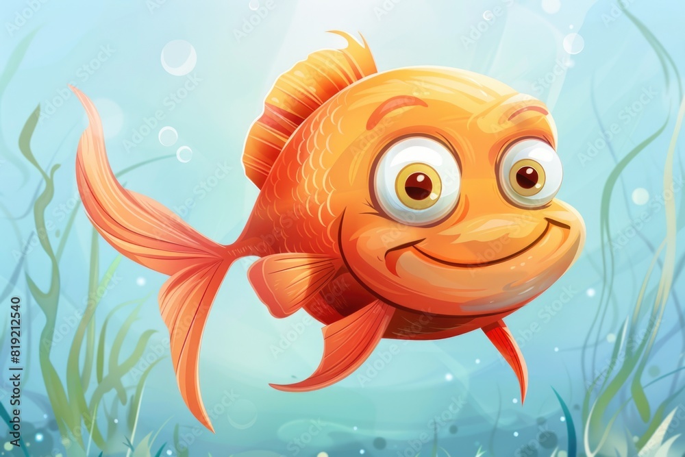 A cheerful cartoon fish with a big smile. Perfect for children's books or educational materials
