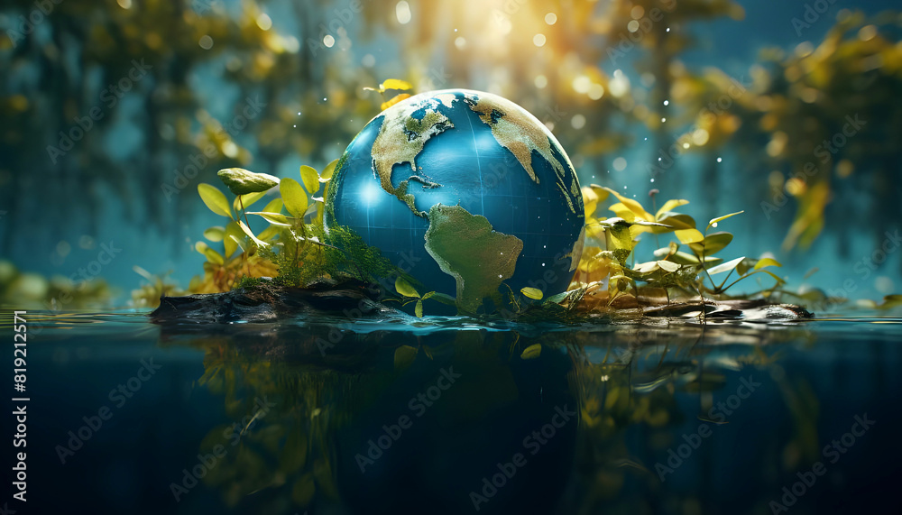 Picture of the earth in the water with leaves floating on top of it Picture of the earth in the water with leaves floating on top of it