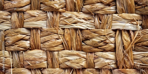 Woven straw mat texture background, intricate interlocking fibers. Exquisite Handicraft: Product Display with Woven Reed Mat