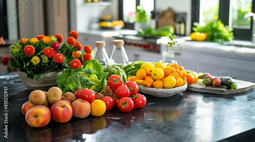 Fresh Vegetables Still Life on Modern Kitchen Counter: Healthy Eating Concept