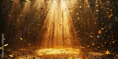 Room filled with gold confetti, perfect for festive events