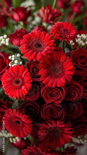 A bouquet of red flowers elegantly placed on a table