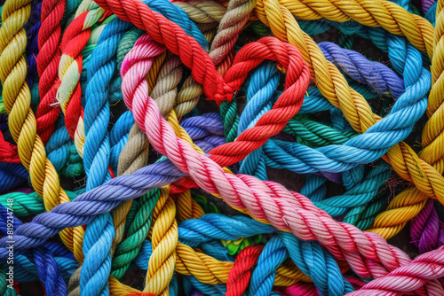 lots of colored rope and string coming together to form a love heart