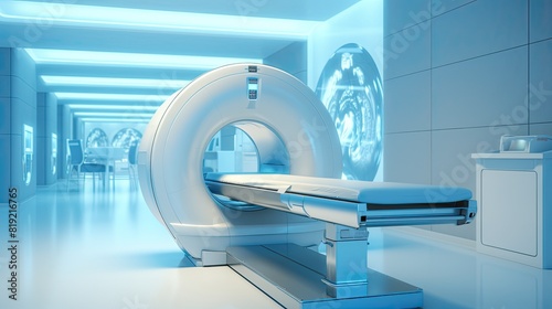 CT Scanner in modern hospital interior.