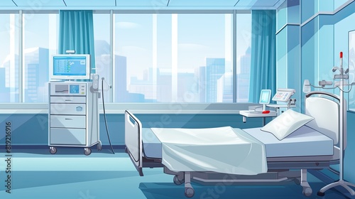 Hospital room with bed  equipment and equipment