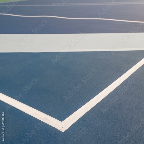 Fondo minimalista de pista de tenis, close-up cancha de deporte azul con líneas blancas
