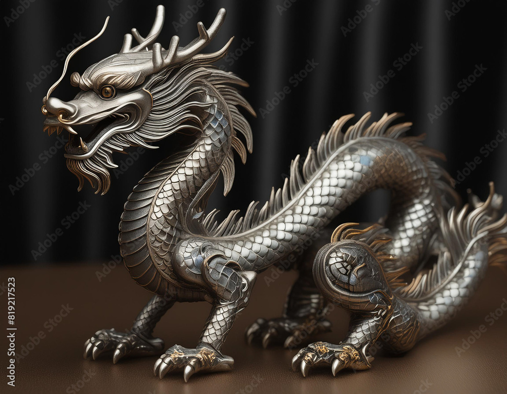 3d Rendering silber Drache aus China Statue 3d Rendering silber Drache aus China Statue