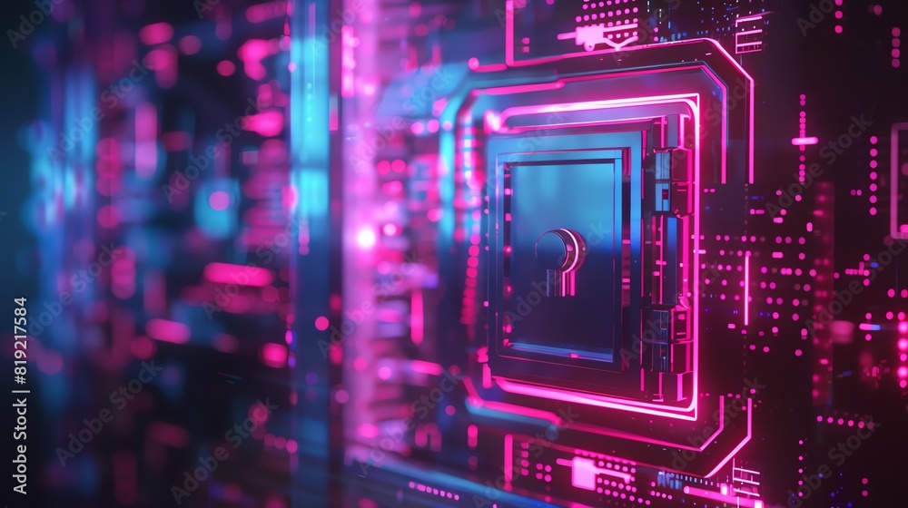 Futuristic circuit board in neon pink and blue colors with intricate details, capturing the essence of advanced technology and innovation. Futuristic circuit board in neon pink and blue colors with intricate details, capturing the essence of advanced technology and innovation.
