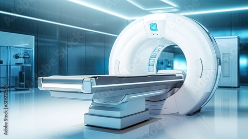 CT scanner in modern hospital interior.