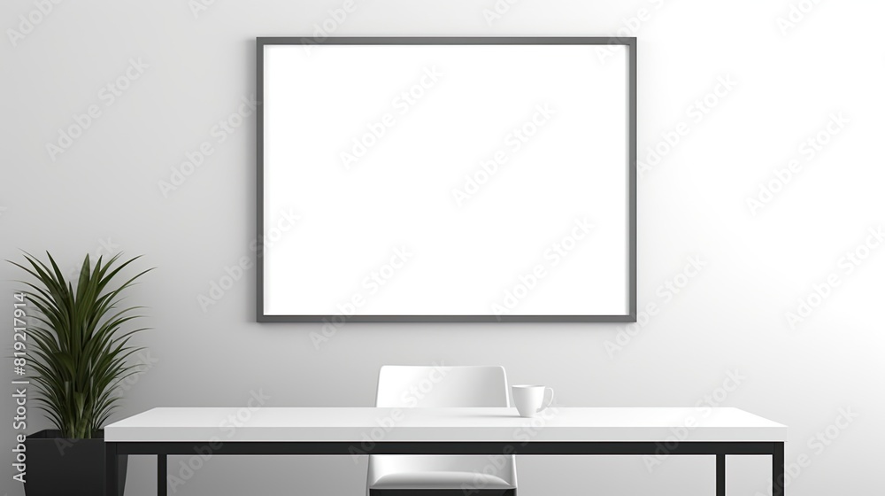 Modern office interior with blank poster on wall. Modern office interior with blank poster on wall.
