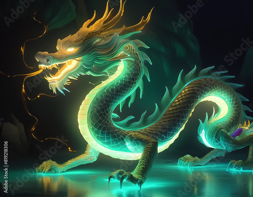 3d Rendering von einem chinesischen Drachen Neonfarben - Jahr des Drachen  © Juliana