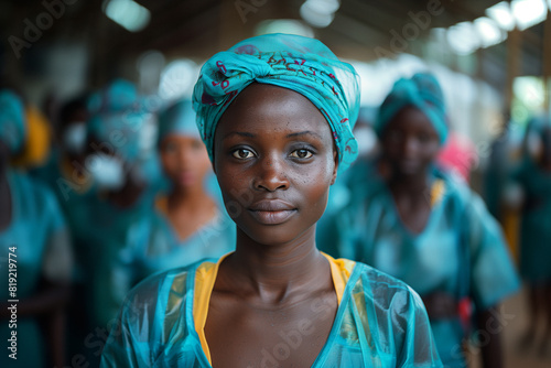 A joint effort by global health organizations to eradicate infectious diseases and improve healthcare access worldwide .A woman in a blue turban is smiling in a crowd at an event photo