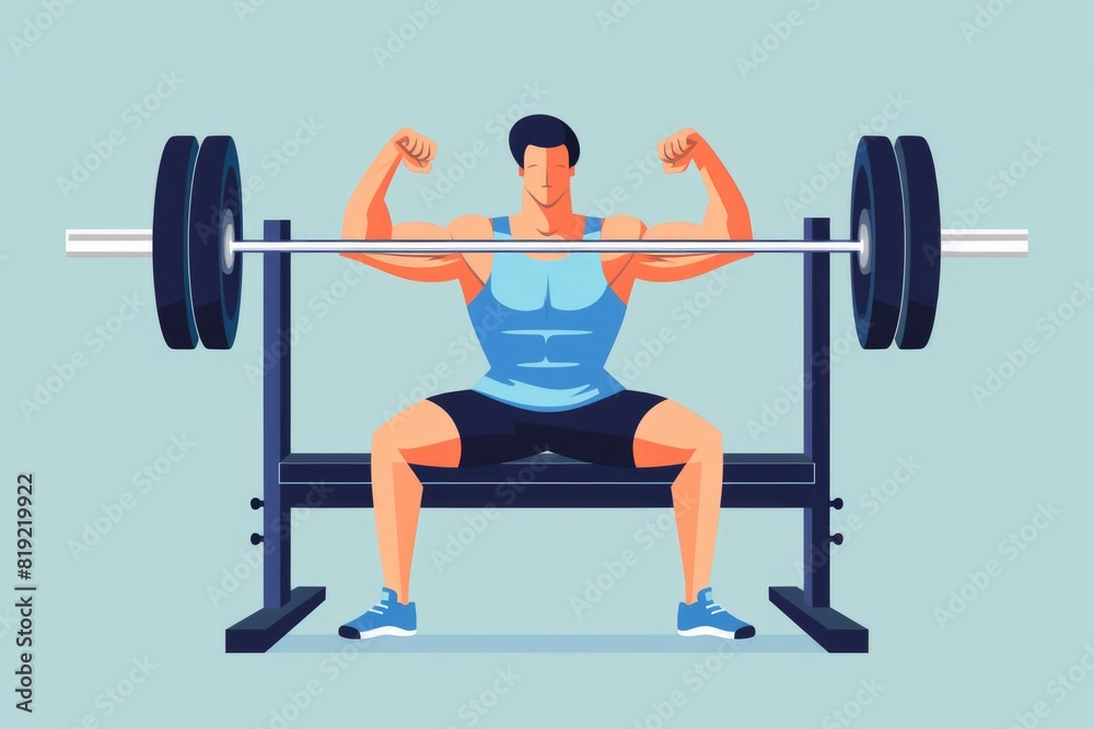 A man sitting on a bench with a barbell. Suitable for fitness and gym concept