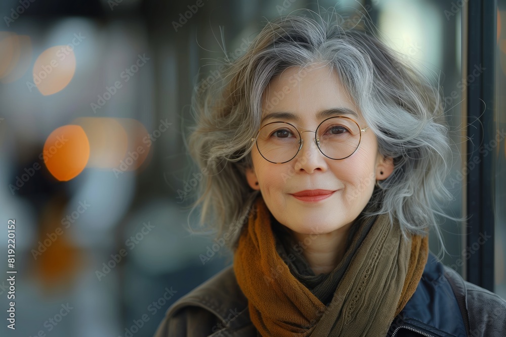 A woman with glasses is seen wearing a scarf A woman with glasses is seen wearing a scarf