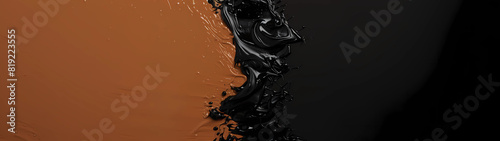 In a striking visual display, thick swathes of tan and black paint converge dynamically at the center of this expansive ultra-wide background, creating a powerful focal point that draws the eye  photo