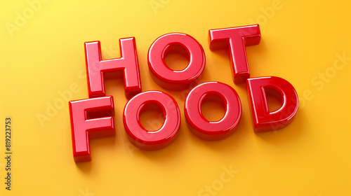 The red letters of hot food bold and stand out against the yellow background Red glossy Font