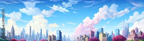 chum flat design front view cityscape theme cartoon drawing Analogous Color Scheme