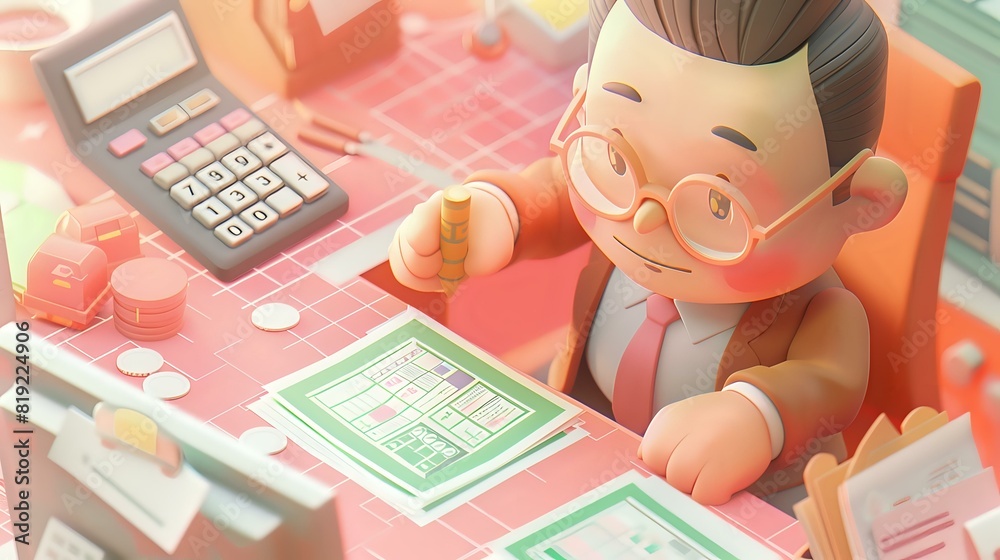 Financial Officer in the workplace with spreadsheets and charts Financial Officer in the workplace with spreadsheets and charts