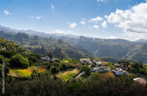 mountain landscape. houses at the top of Gran Canaria. Valleseco. Canary islands. Spain photo