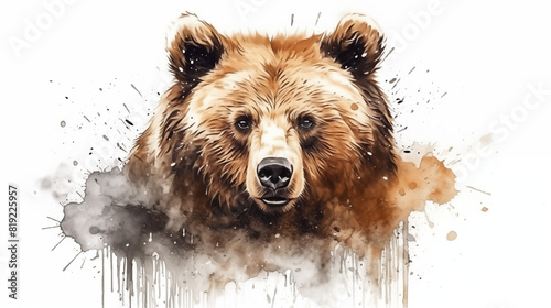 brown bear face water color illustration on white background