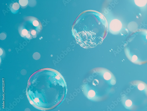 Large soap bubbles fly in the air in the air. Generative AI