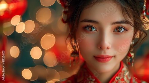 Joyful lunar new year traditional dress cultural background style