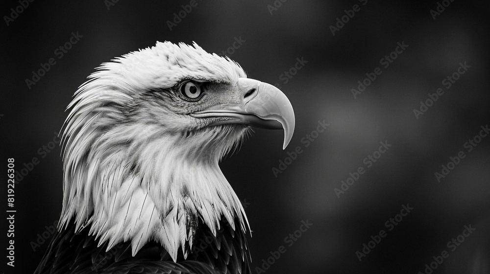 Monochrome Majesty of a Bald Eagle Close-Up. Generative AI Monochrome Majesty of a Bald Eagle Close-Up. Generative AI