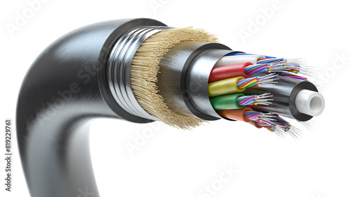 Fiber optic cable. Multimode all-media self-supporting fiber optic cable structure isolated on white.