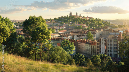 Cidade e natureza, linda cidade e paisagem arbórea.