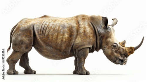 A powerful rhino standing on a white surface. Suitable for various projects © Ева Поликарпова