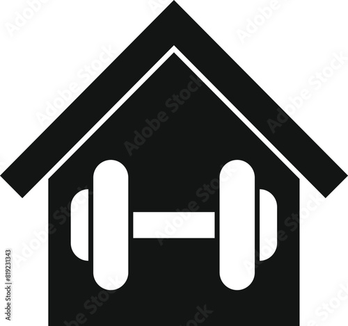 Black silhouette of a house with a barbell, symbolizing home gym concept