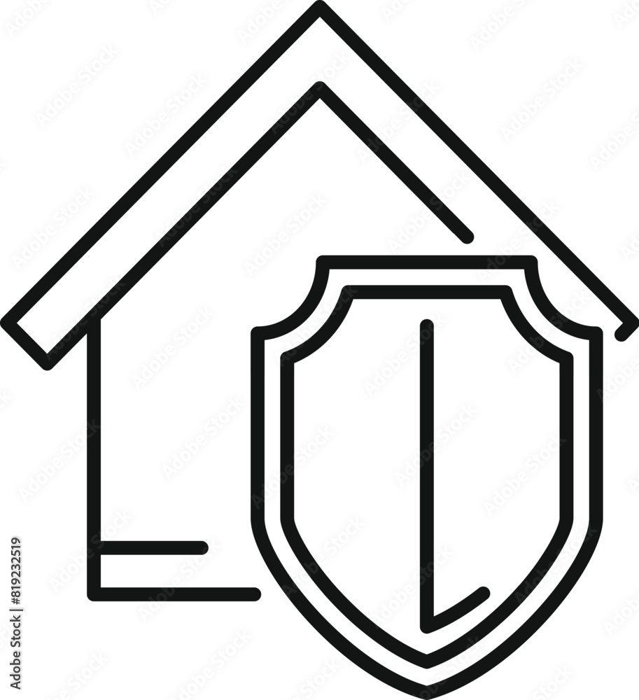 Minimalistic home protection line icon with shield and house symbol for security and safety concept vector design Minimalistic home protection line icon with shield and house symbol for security and safety concept vector design